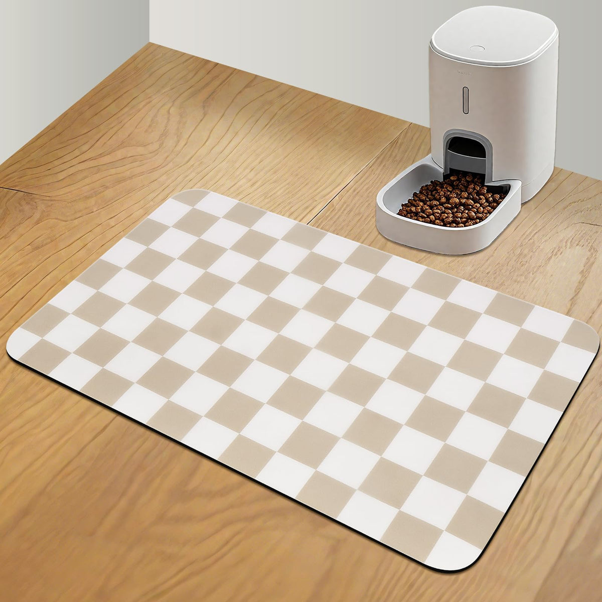 CooRug almohadilla para comida de perros con diseño a cuadros y base antideslizante.