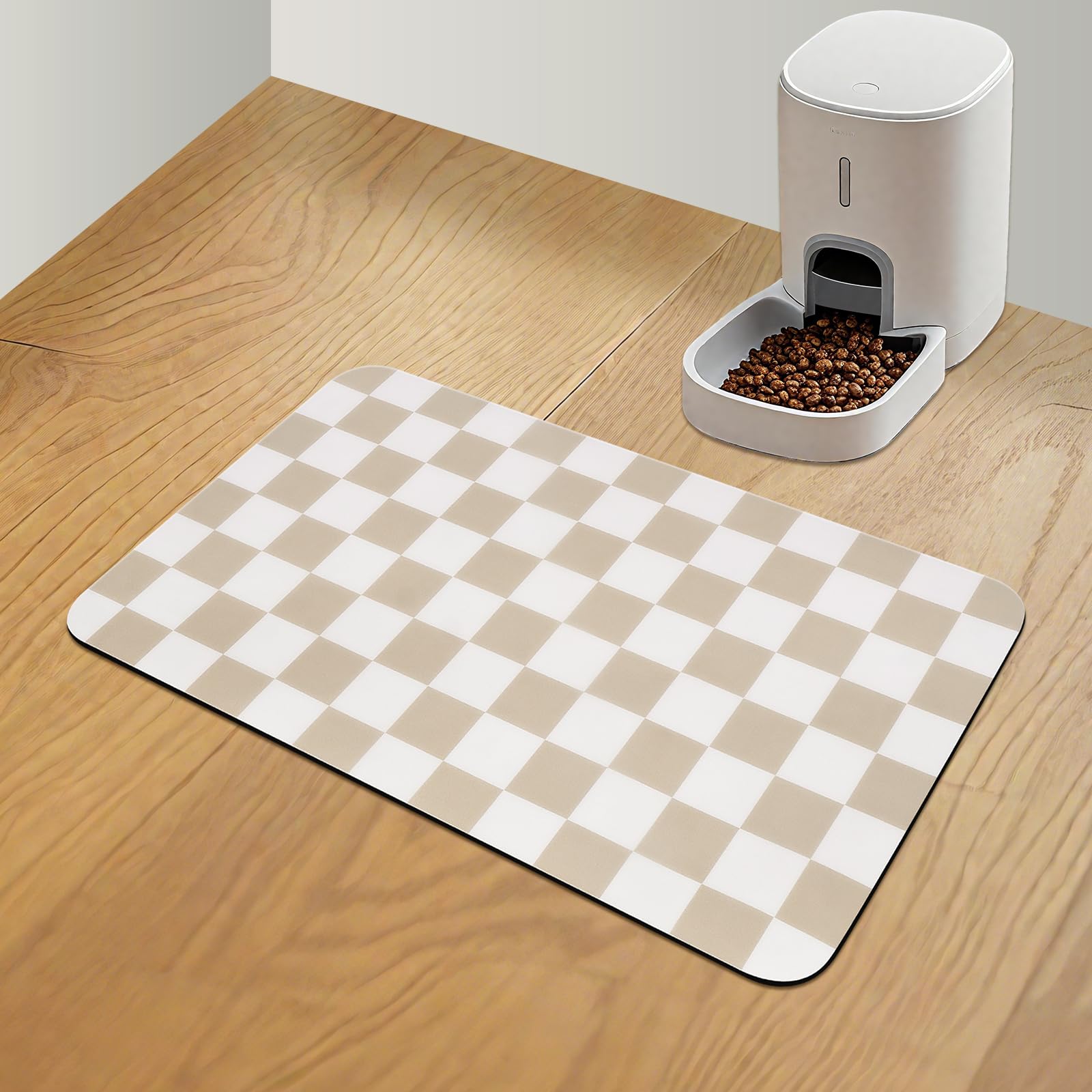 CooRug almohadilla para comida de perro con cuadros, absorbente ante derrames