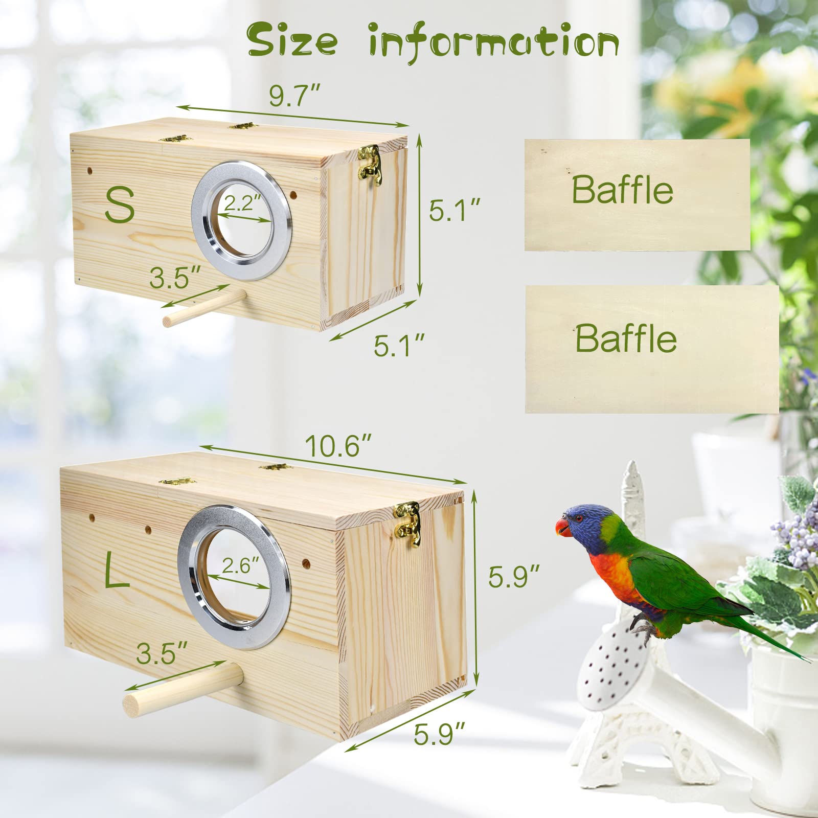 Nido CooShou de aves con tablero de madera desmontable para limpieza rápida.