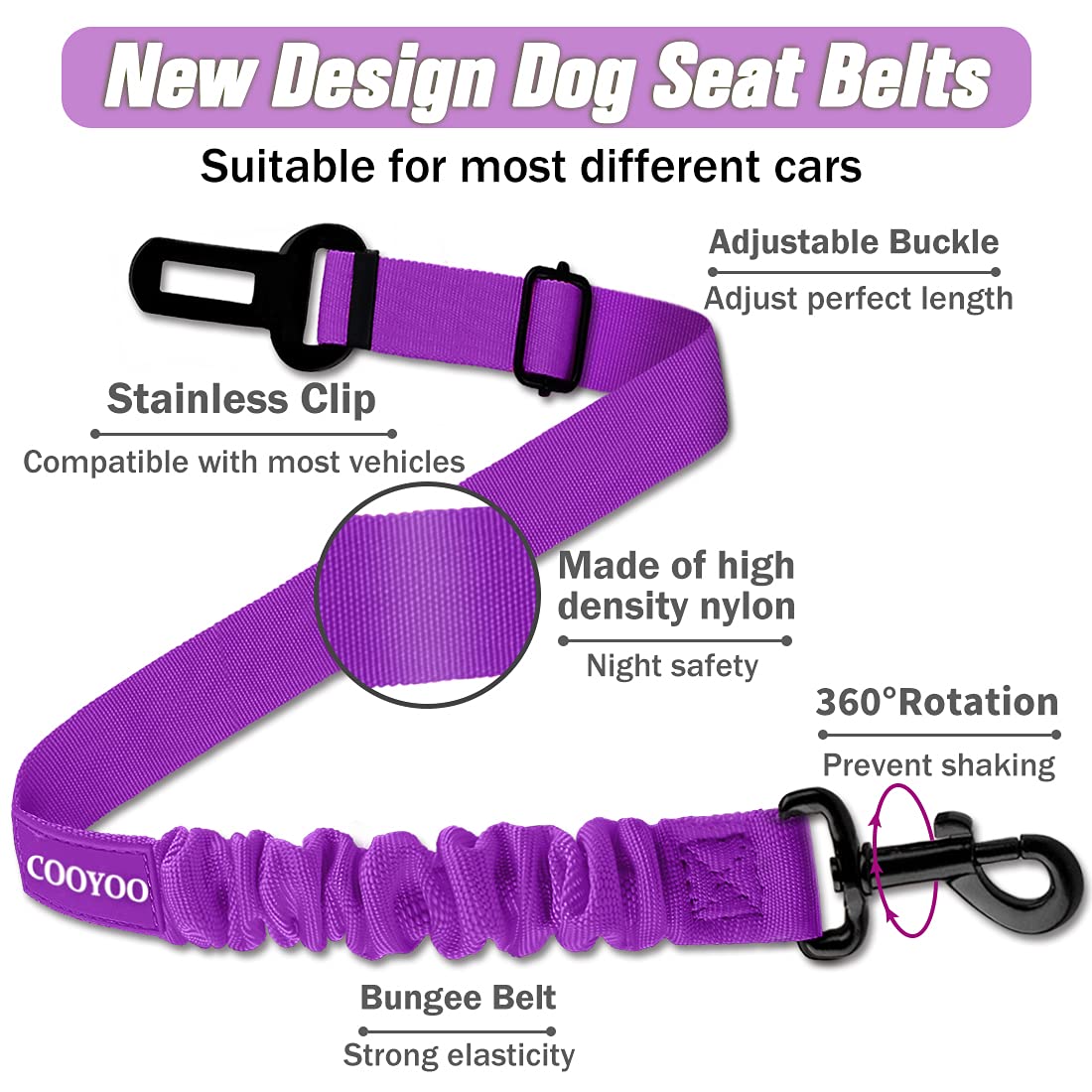 COOYOO cinturón para perro con enganche universal instalación rápida en coche.