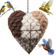 Corazón-nido-fibra-artesanal: refugio para aves en el jardín.