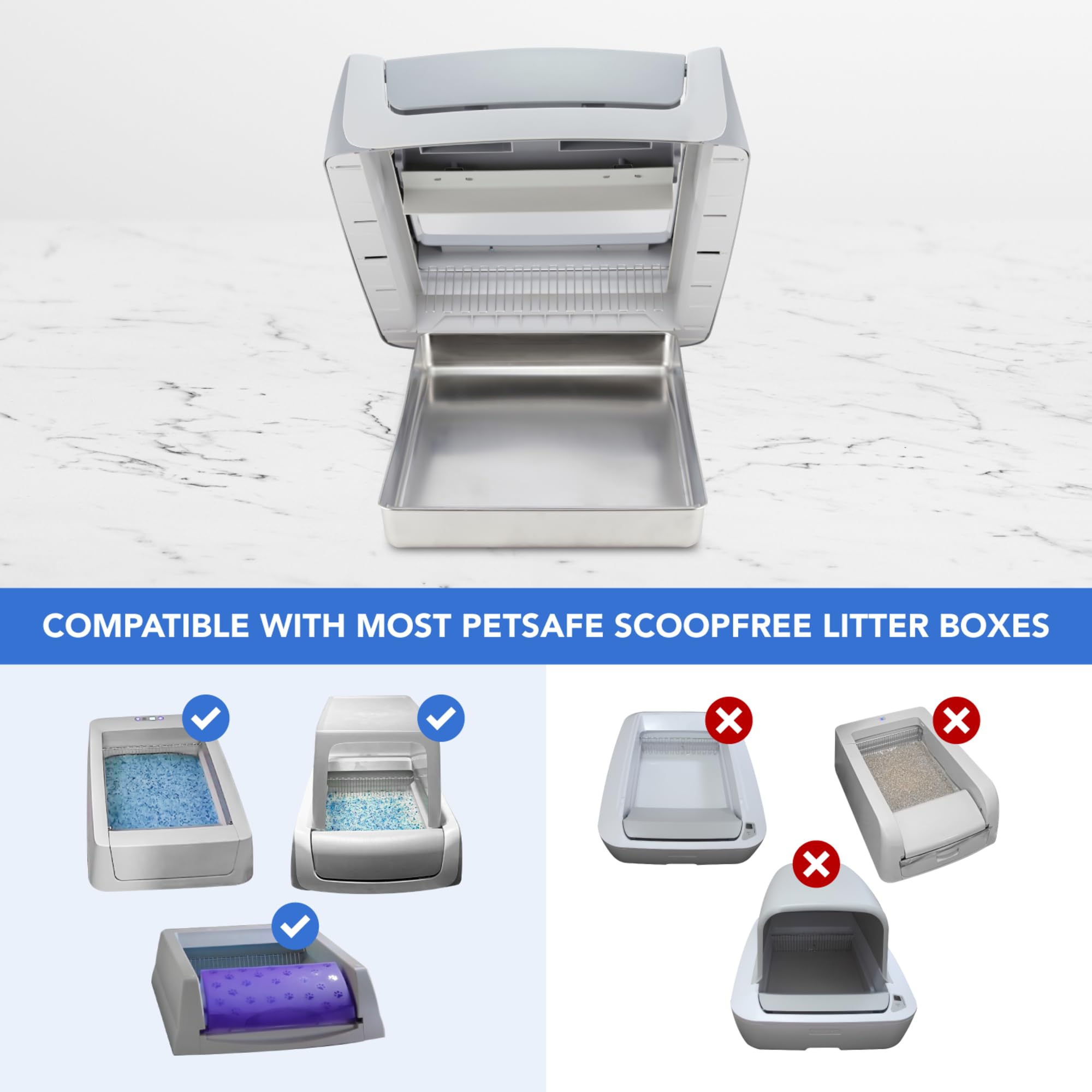 Cosparx bandeja inoxidable, superficie no absorbente para limpieza rápida.