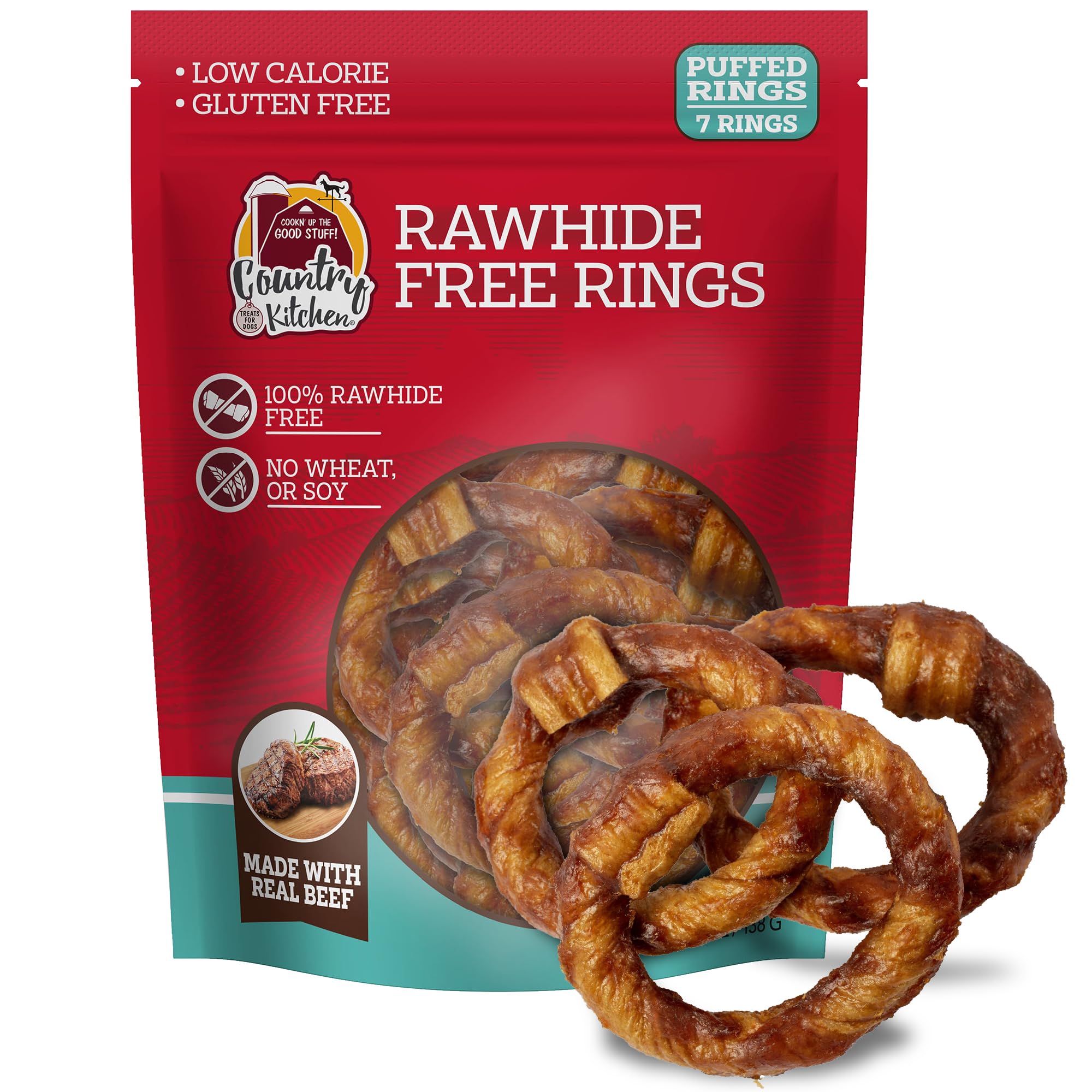 Country Kitchen Anillos de res sin cuero: premio sabroso para perros con digestión suave