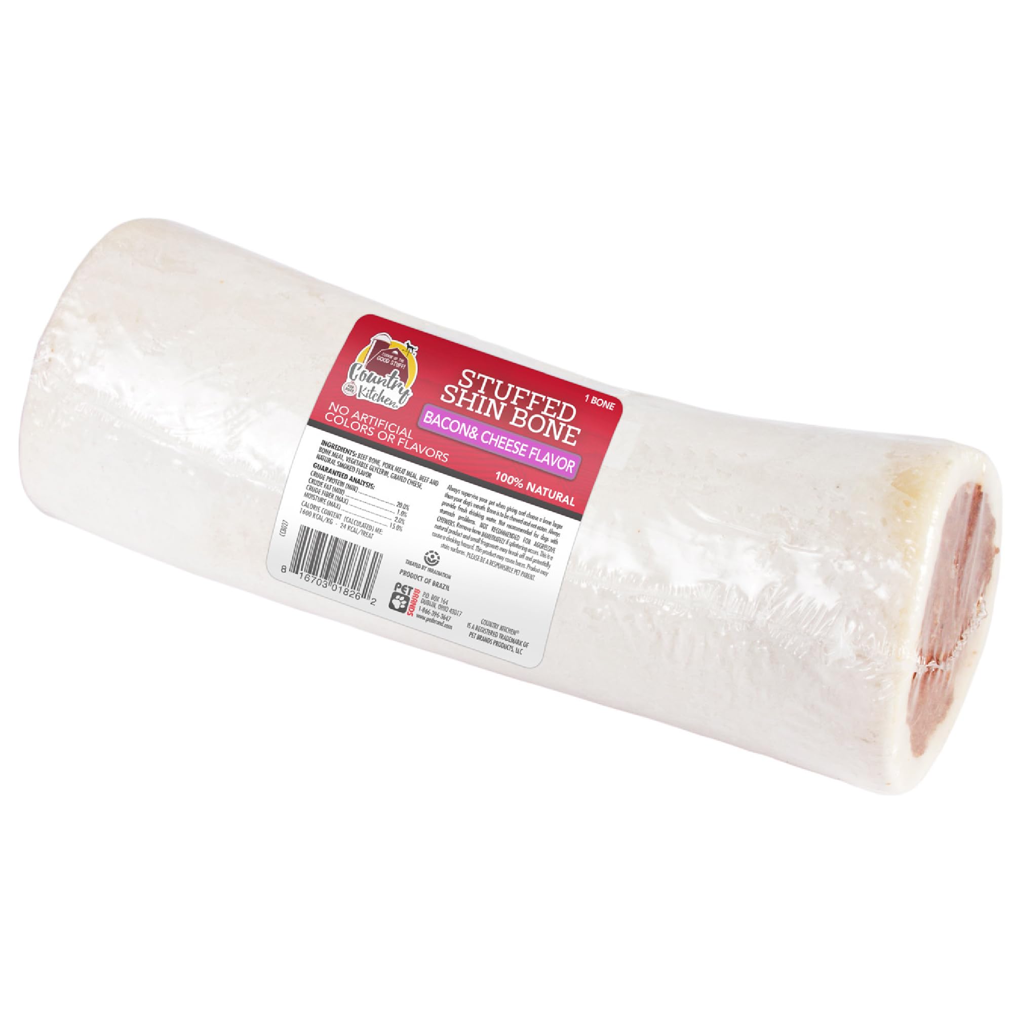 Country Kitchen Hueso Shin relleno tocino y queso, sabor irresistible para perros.