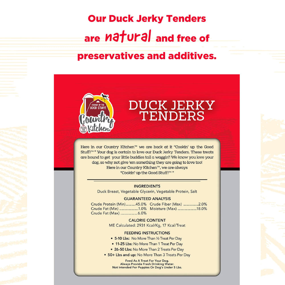 Country Kitchen Jerky de Pato Tenders, uso recomendado como premio para entrenamiento.