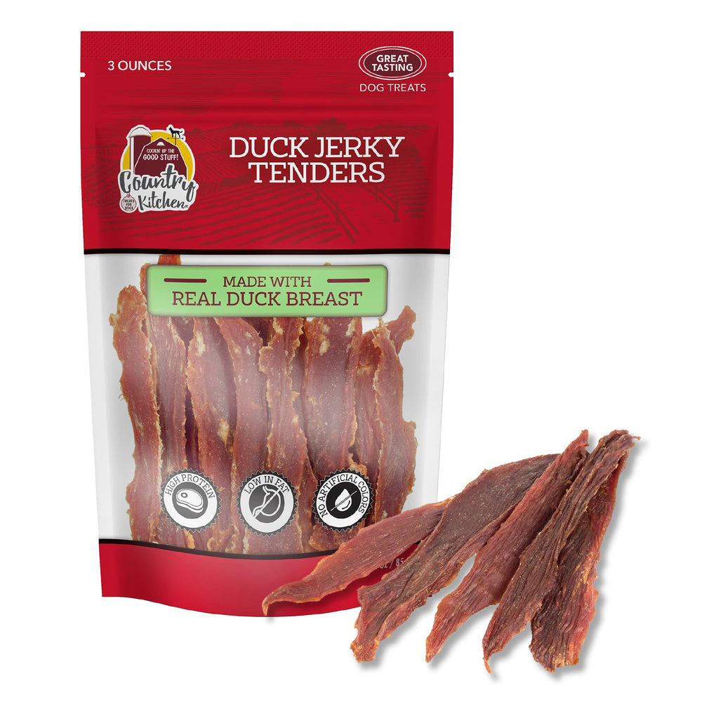 Country Kitchen tiras de pato deshidratado para perros, snack proteico