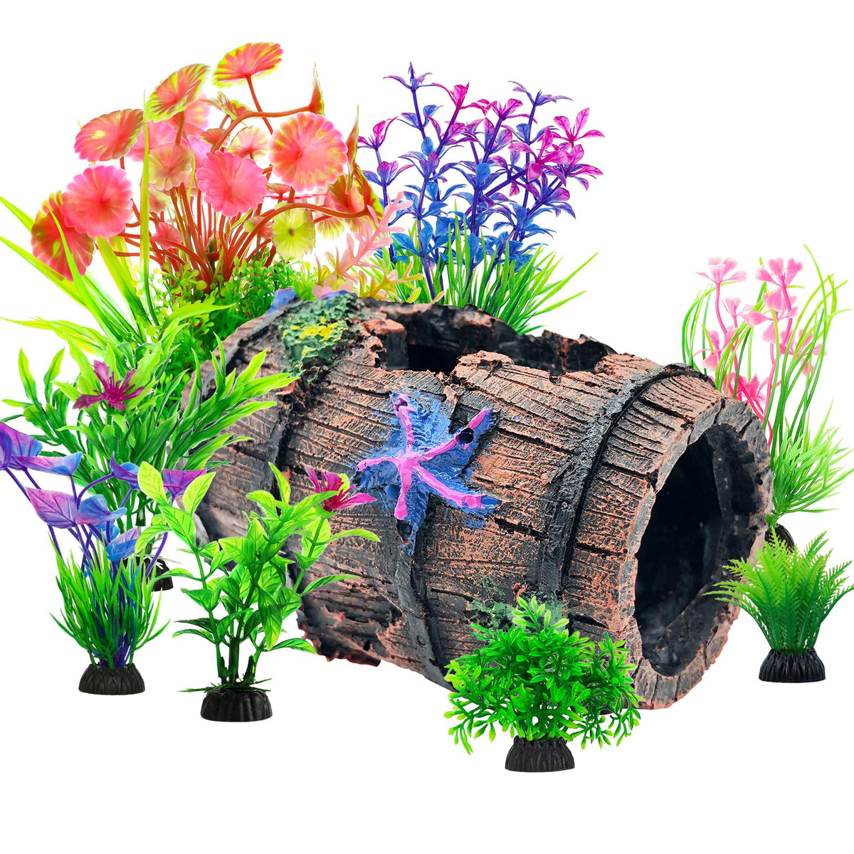 CousDUoBe barril roto decorativo para acuario, estable y seguro para el agua.