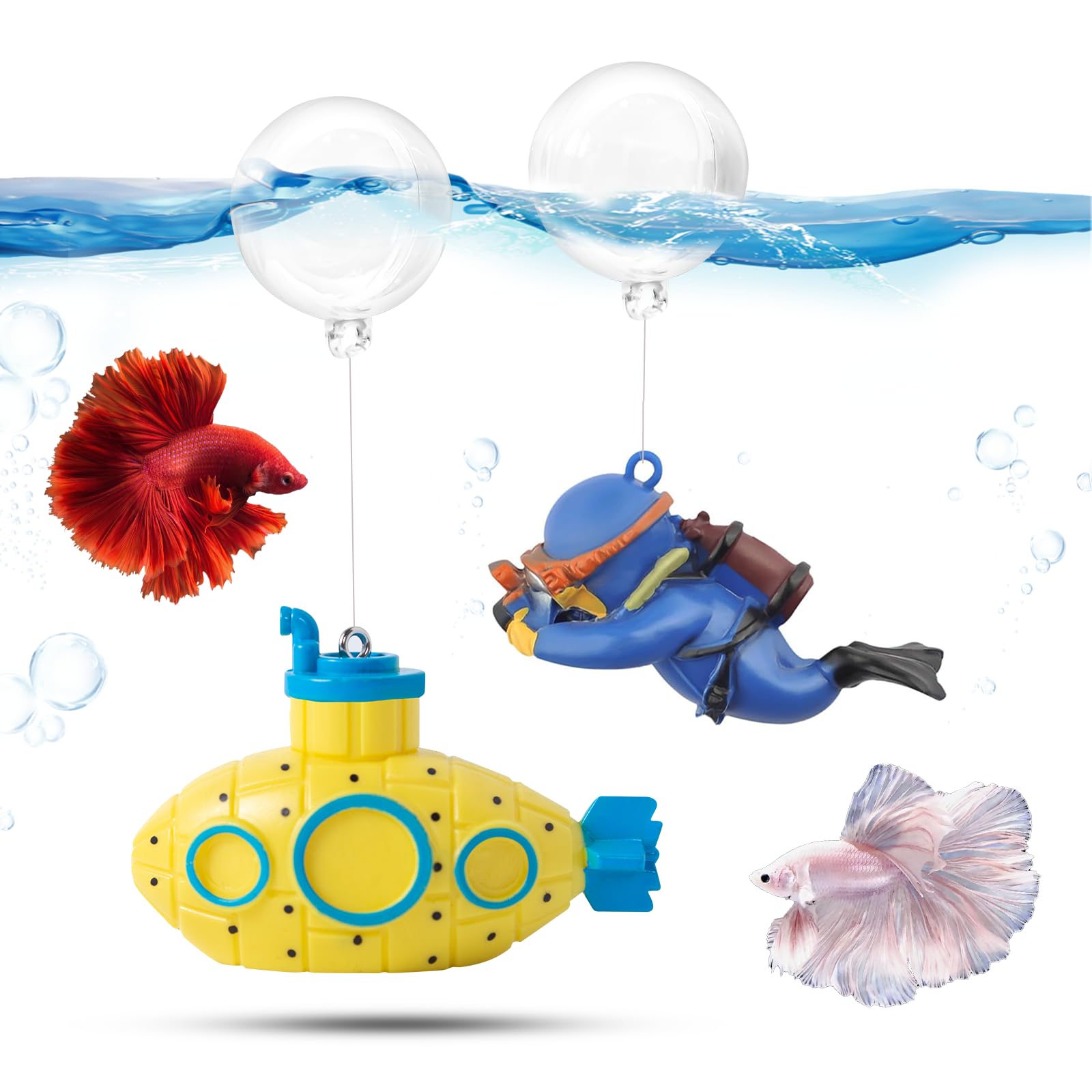 CousDUoBe submarino flotante retro, crea un punto focal encantador en tu acuario.
