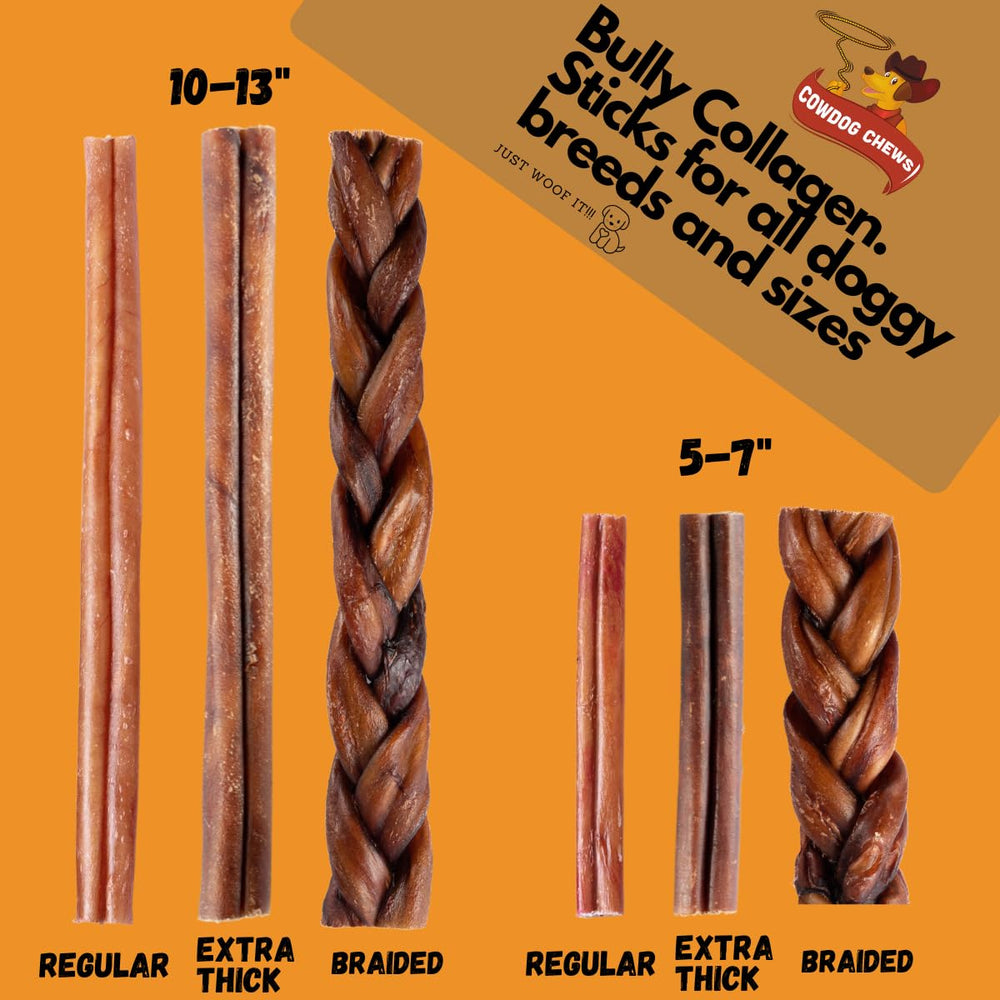 Cowdog Chews Bully Stick para perros grandes, masticación prolongada