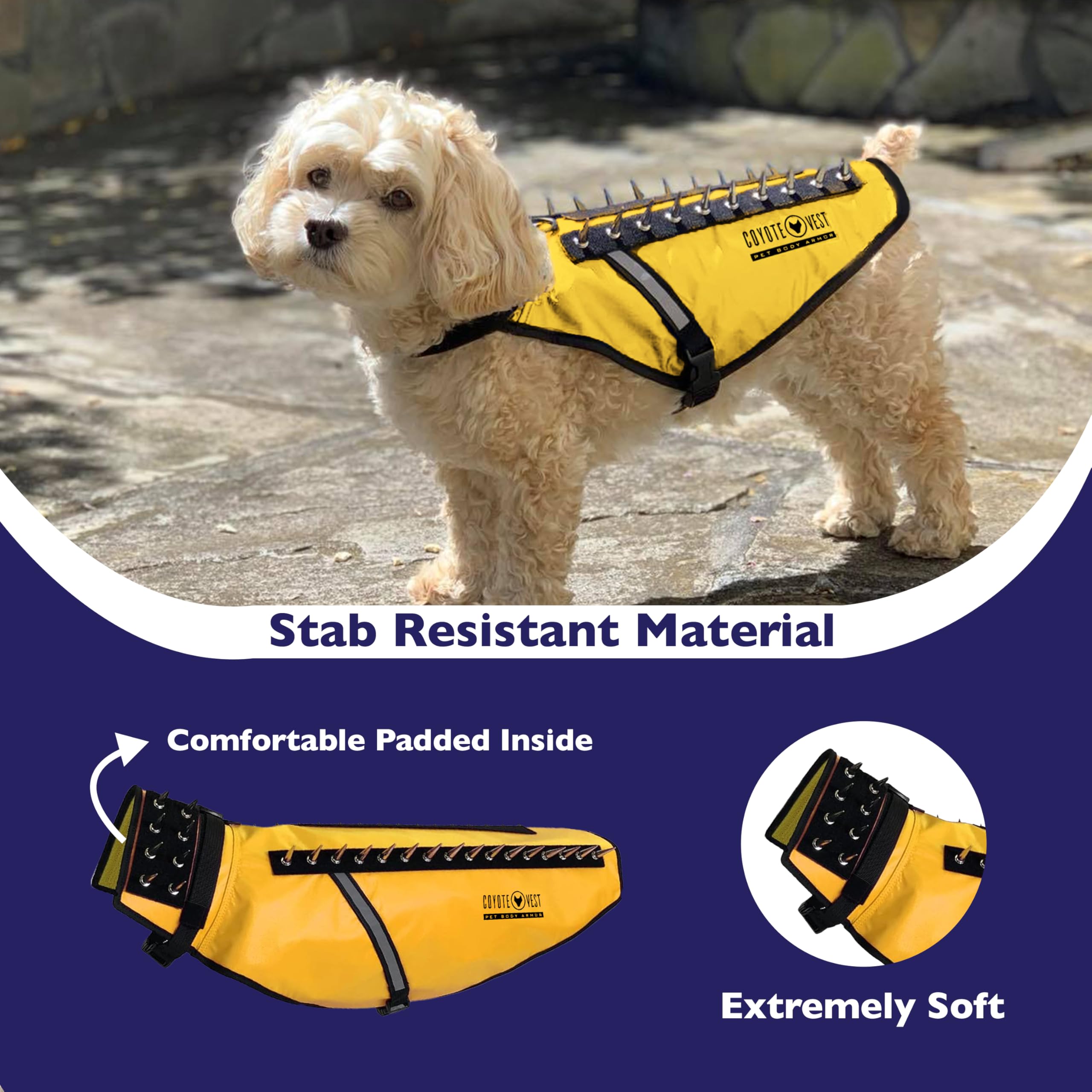 Chaleco CoyoteVest amarillo visto dorsal, mayor visibilidad nocturna