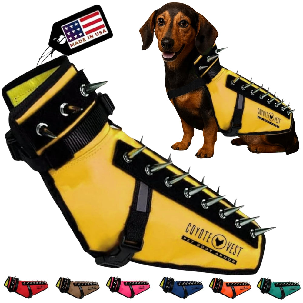 Chaleco CoyoteVest amarillo visto frontal, protección para paseos seguros