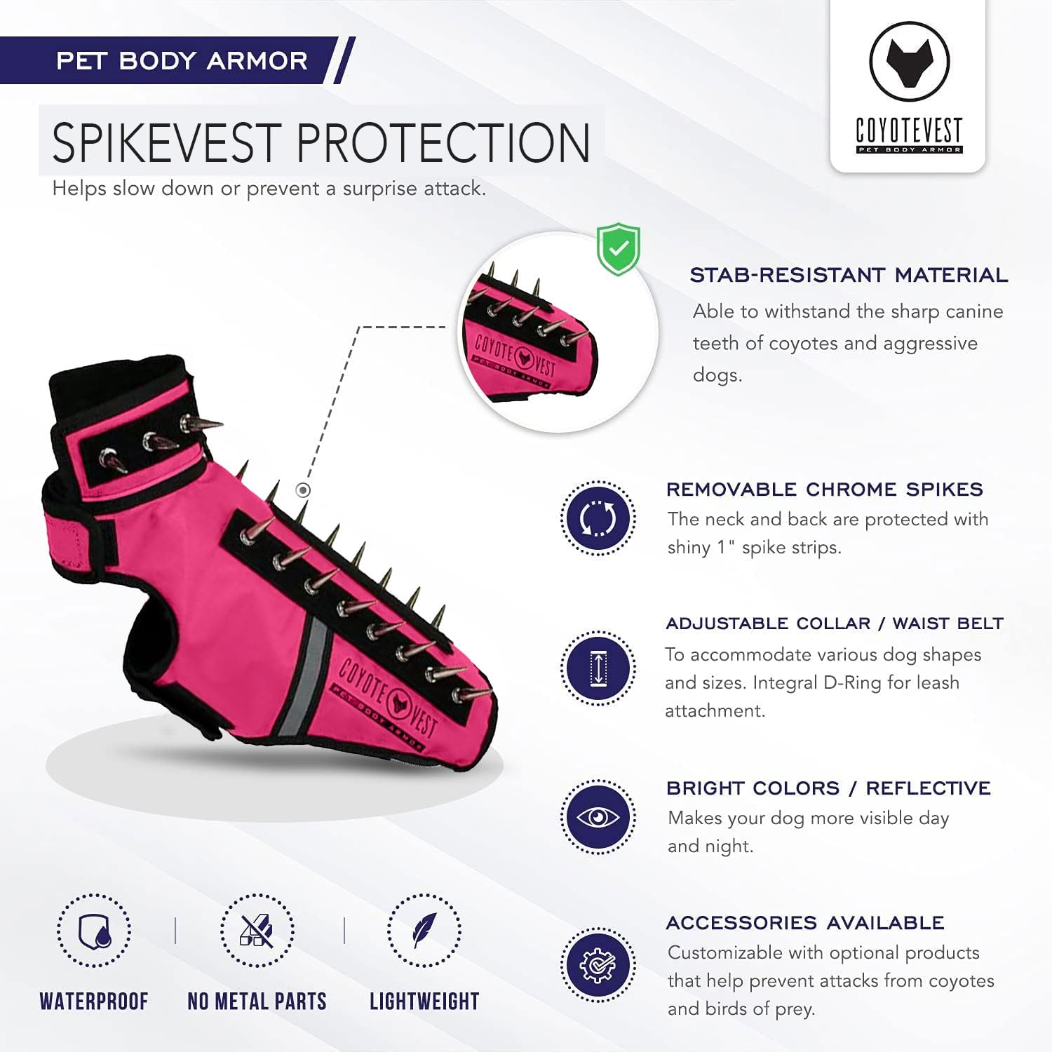 CoyoteVest SpikeVest anilla guía para sujetar la correa con facilidad.