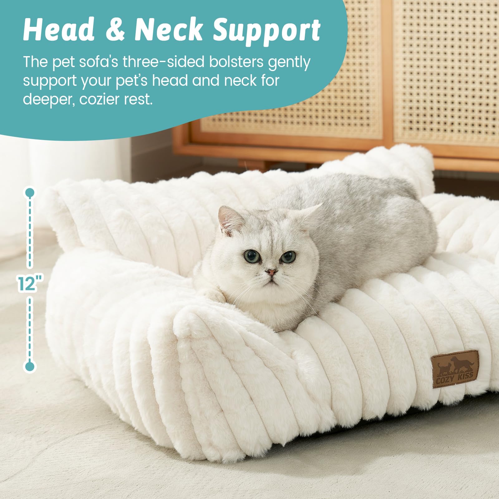 COZY KISS cama gatos pequeños crema, descanso cómodo para mascotas.