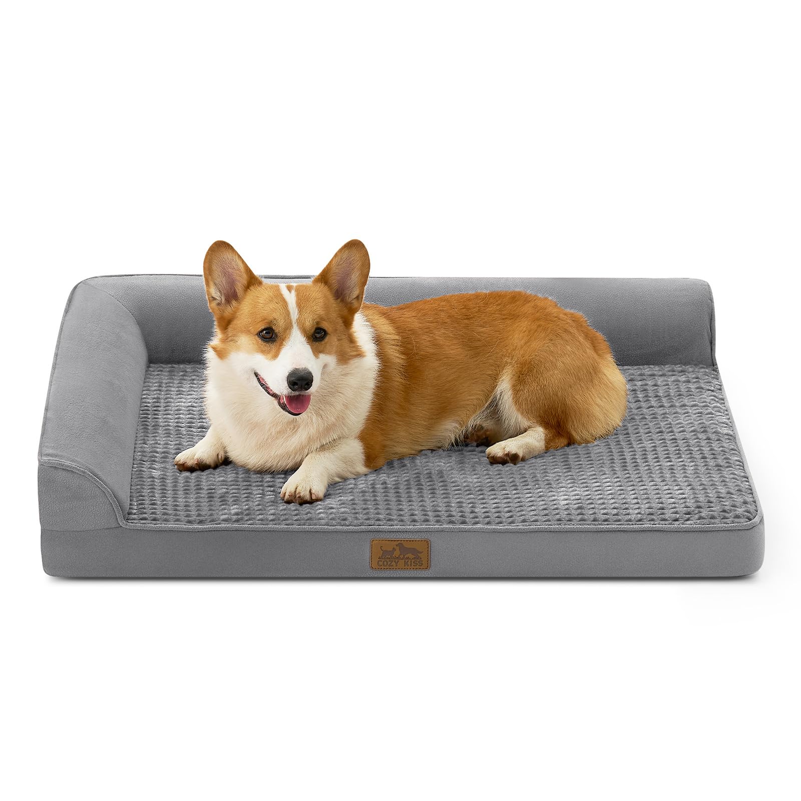 COZY KISS Cama ortopédica para perro grande, forma en L, soporte para articulaciones.