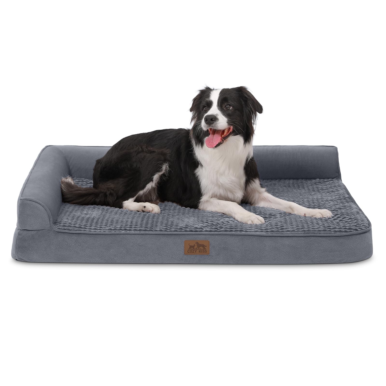 COZY KISS cama ortopédica para perros grandes, vista general gris, soporte cómodo