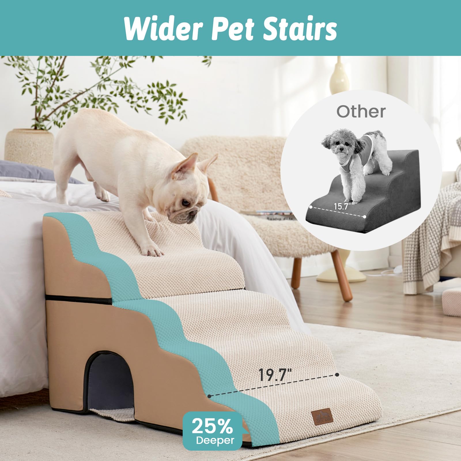 COZY KISS escaleras para perros, 5 pasos, permiten alcanzar superficies elevadas.