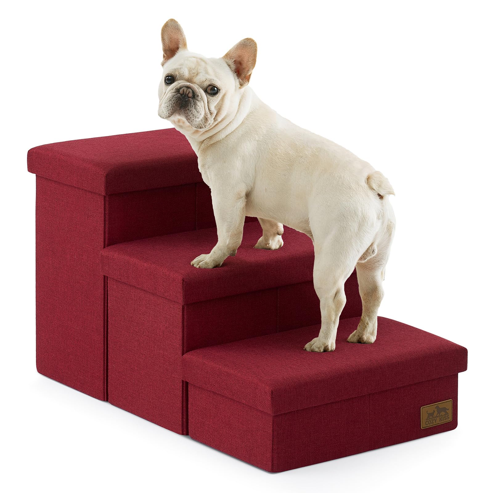 COZY KISS Escaleras para perros con almacenamiento oculto, ideales para ordenar juguetes y mantas.