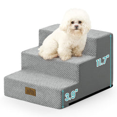 COZY KISS escalera para perros con tres pasos frente al sofá para subir con seguridad