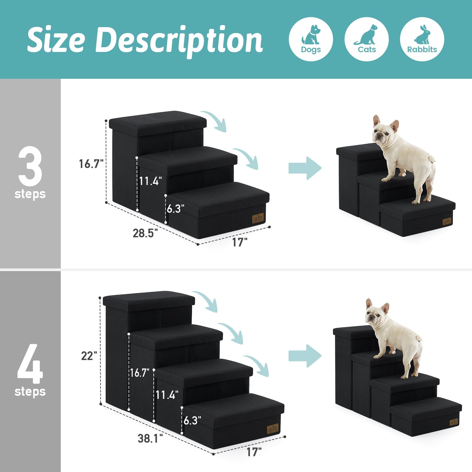 COZY KISS escaleras con almacenamiento oculto para ordenar juguetes de mascotas.