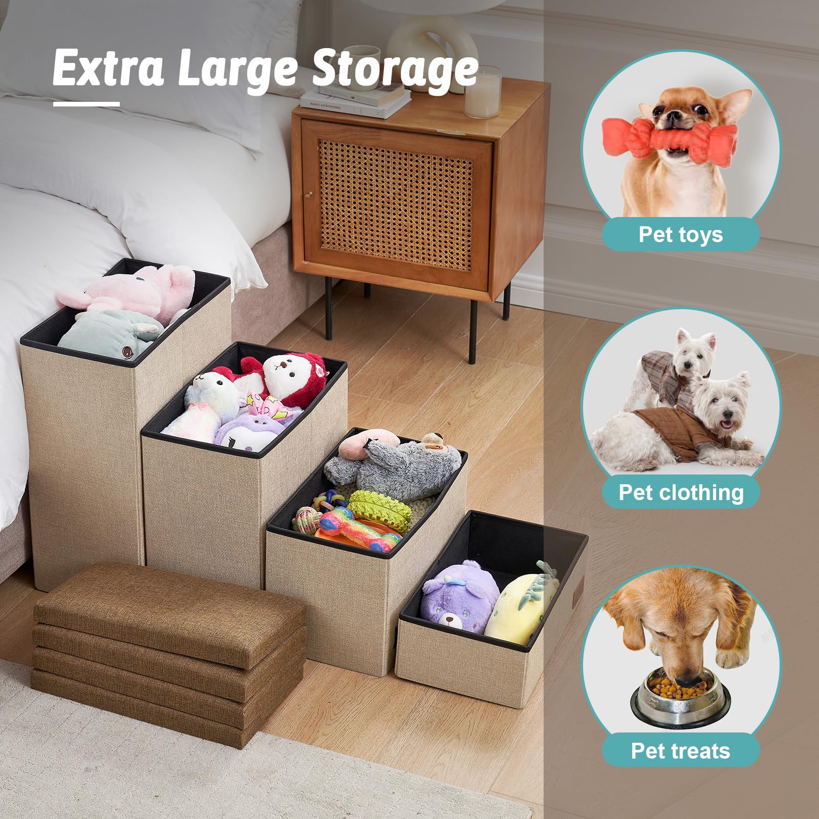 COZY KISS escalera para perros con almacenamiento integrado para mantener juguetes ordenados.