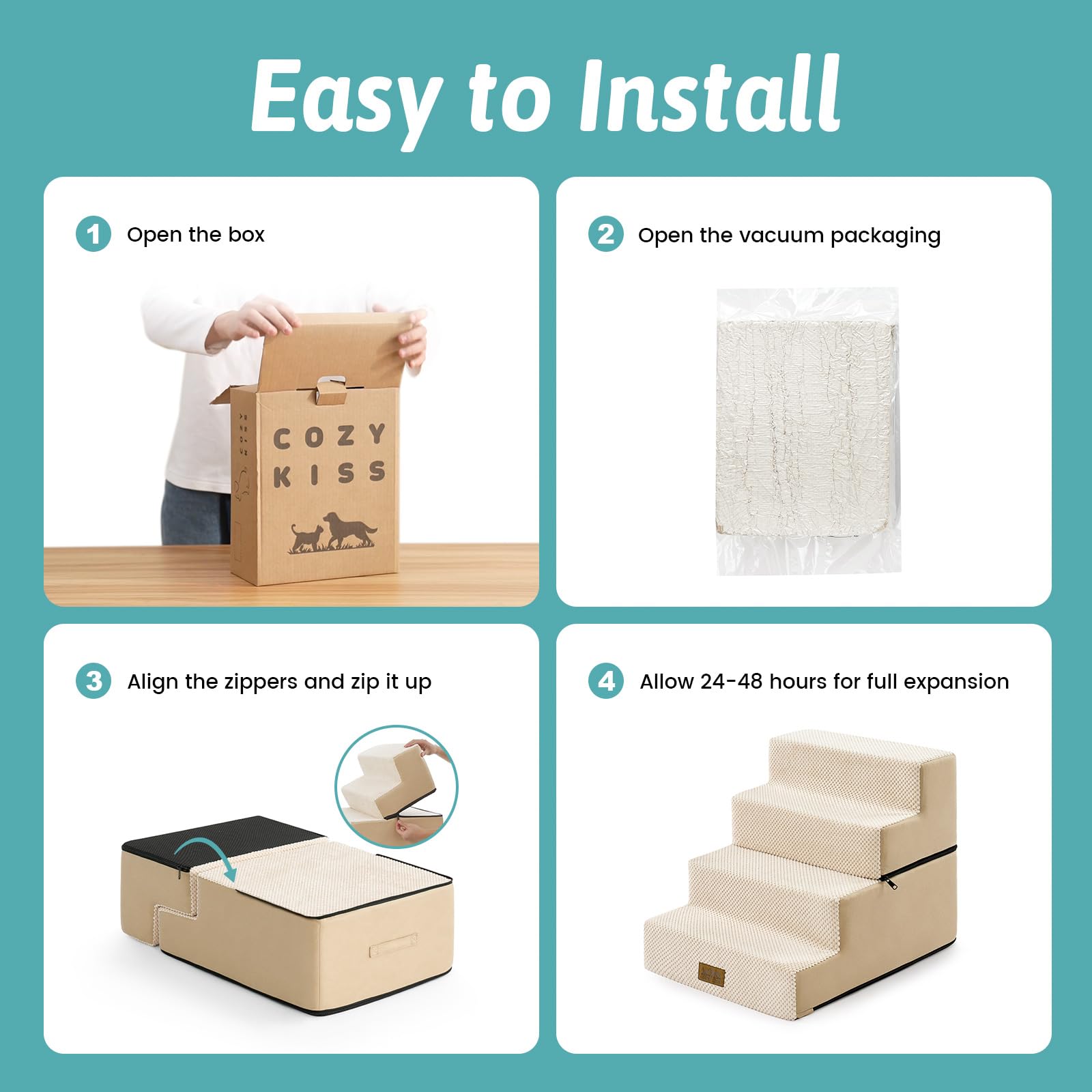 COZY KISS escaleras para perros aptas para cama y sofá uso diario seguro