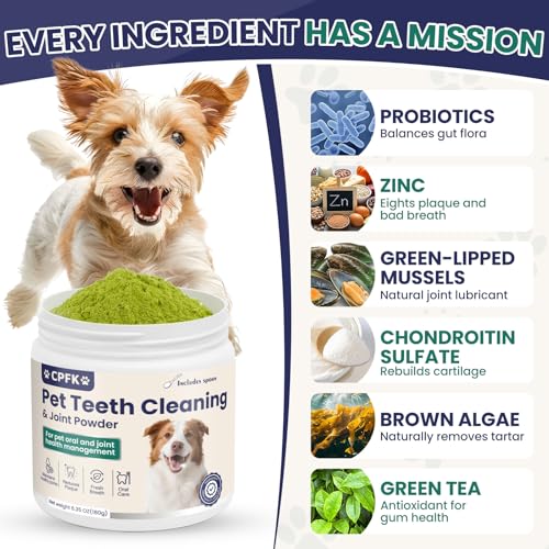 CPFK polvo dental para perros mezclado con comida o agua sin cepillado requerido.
