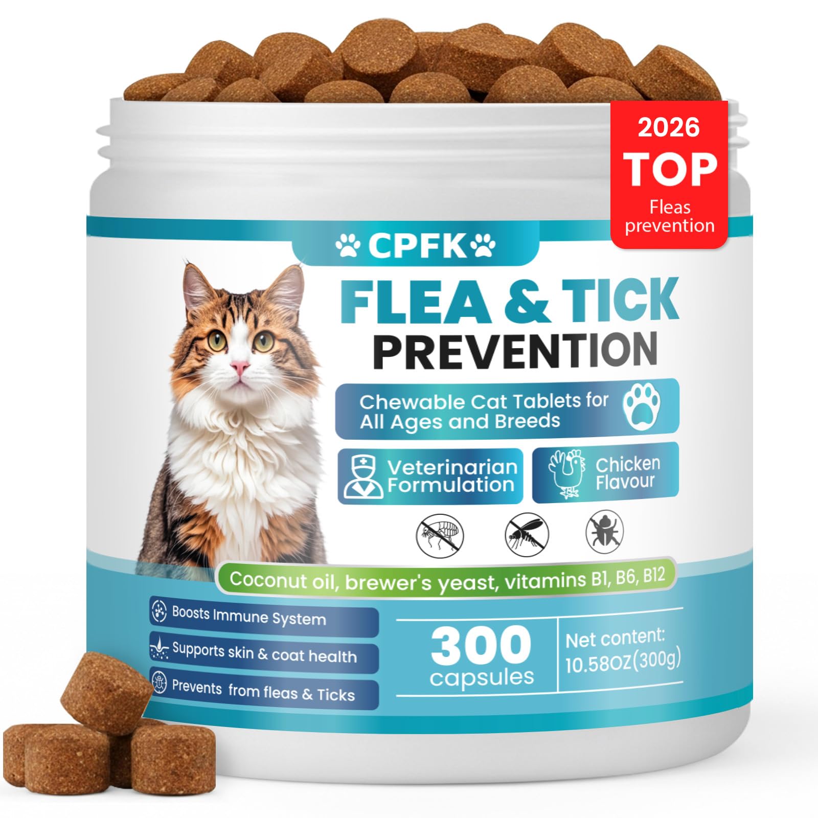 CPFK tratamiento masticable para gatos antipulgas, fácil de incorporar a la rutina diaria.