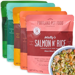 CRAFTED BY HUMANS LOVED BY DOGS: salmón con arroz sobre, alimento húmedo sabroso para perros