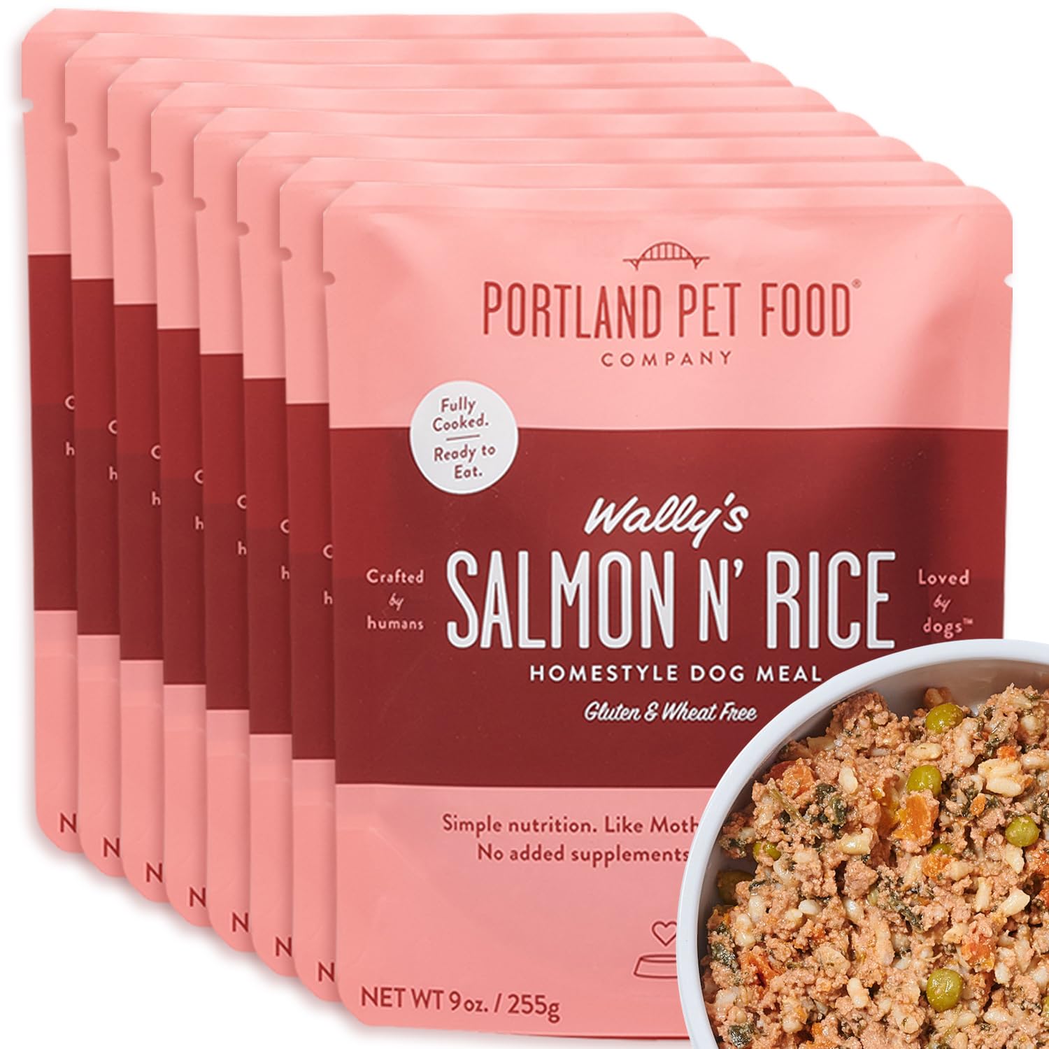 Wallys Salmon N Rice en empaque frontal, listo para servir sin descongelar.