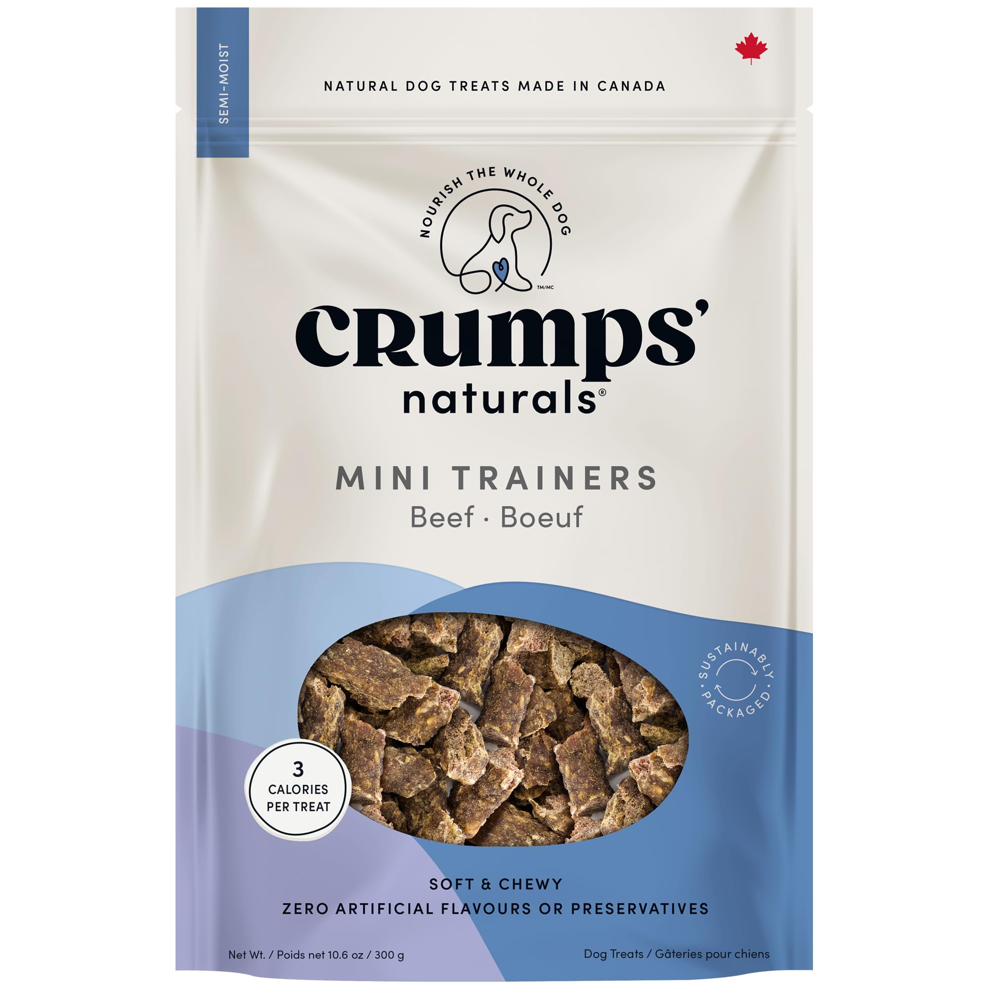 Crumps' Naturals Mini Premios semihúmedos de carne de res, snack de entrenamiento 10.6 oz