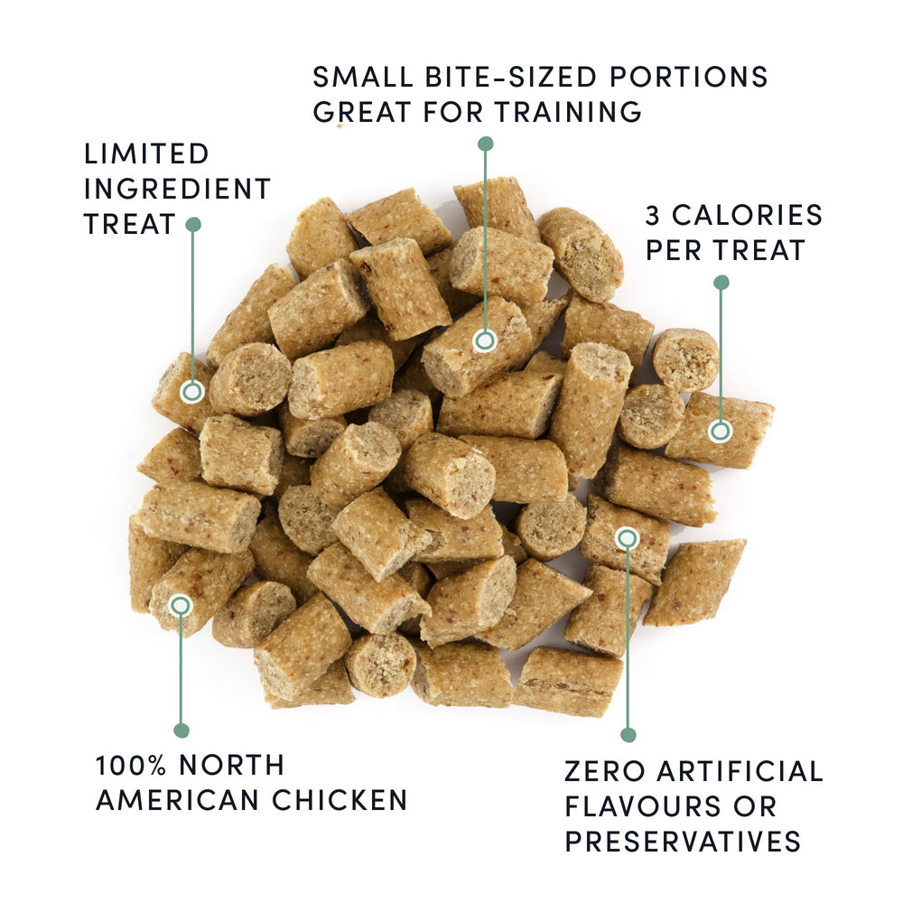 Crumps’ Naturals mordiscos de pollo, premios pequeños para reforzar conductas.