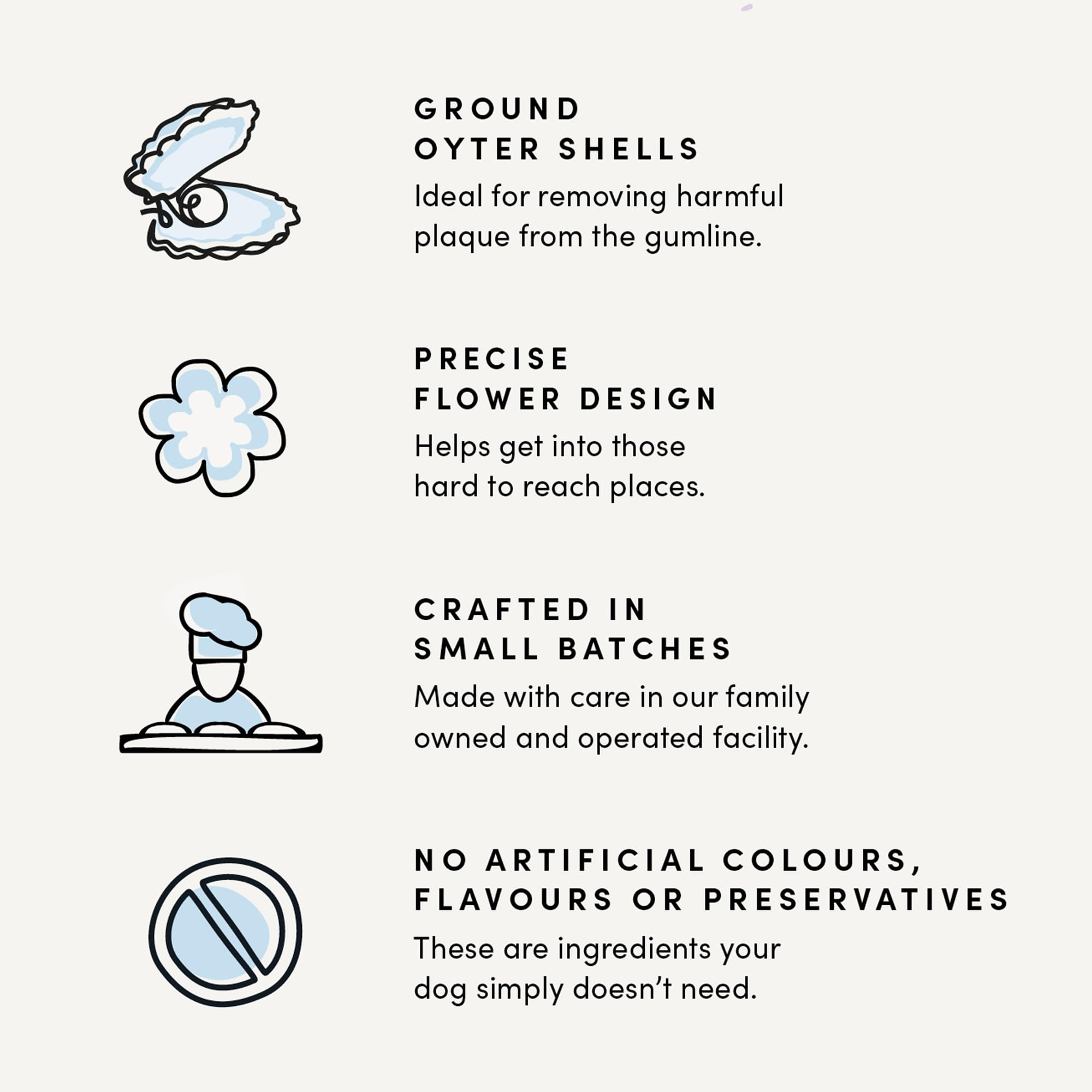 Crumps’ Naturals Plaque Busters ingredientes boniato concha ostra y calabaza