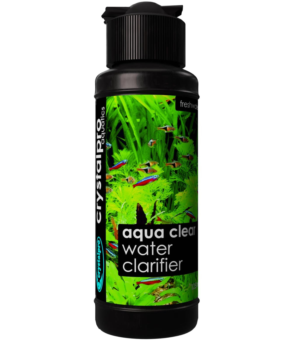 Crystalpro Aqua Clear, botella frontal, promueve agua más clara.