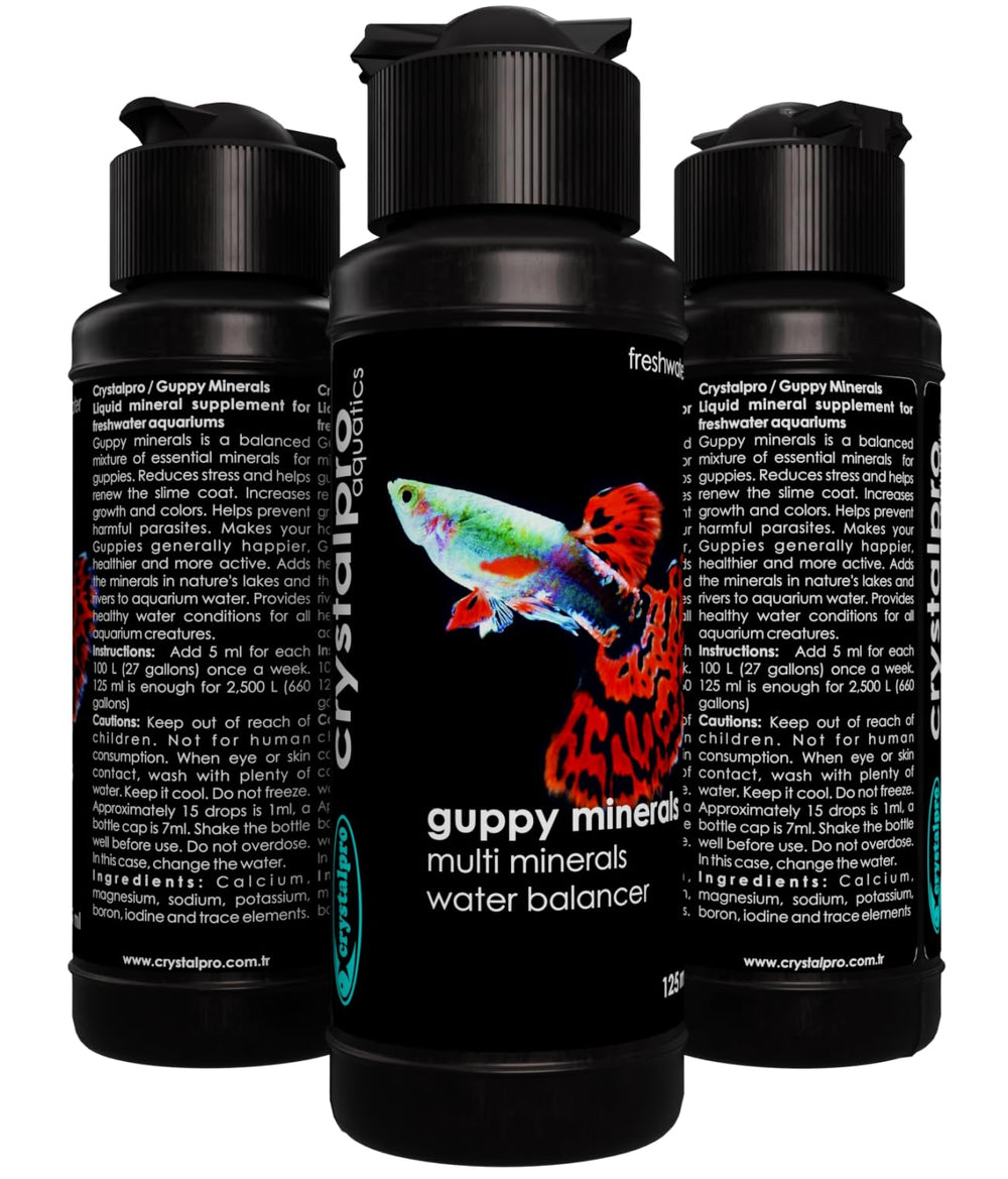Tapa gota facilita dosificación precisa de Crystalpro Guppy Minerals.