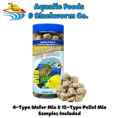 Cubos flotantes de artemia en agua, ideal para observar peces tropicales.