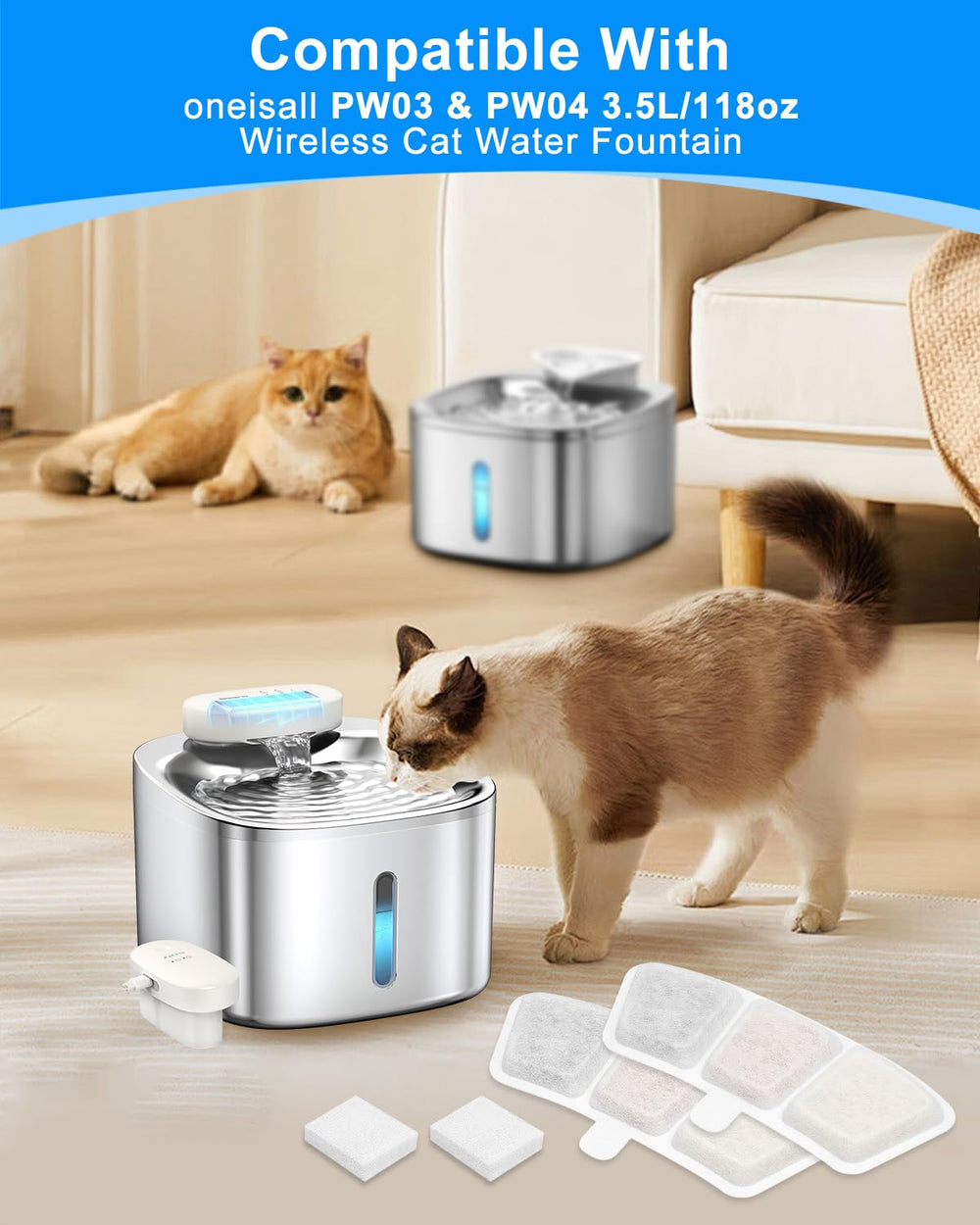 Sistema de filtración multicapa Cunina para agua de gatos, reduce olores.