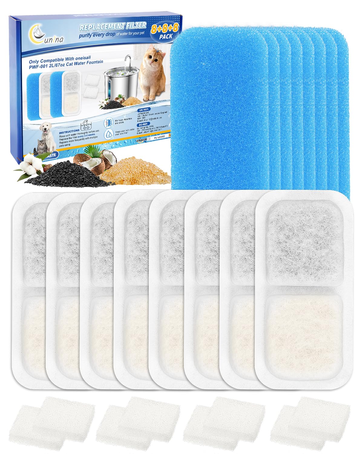 Filtro Cunina para gatos, enfoque en compatibilidad con oneisall para agua fresca