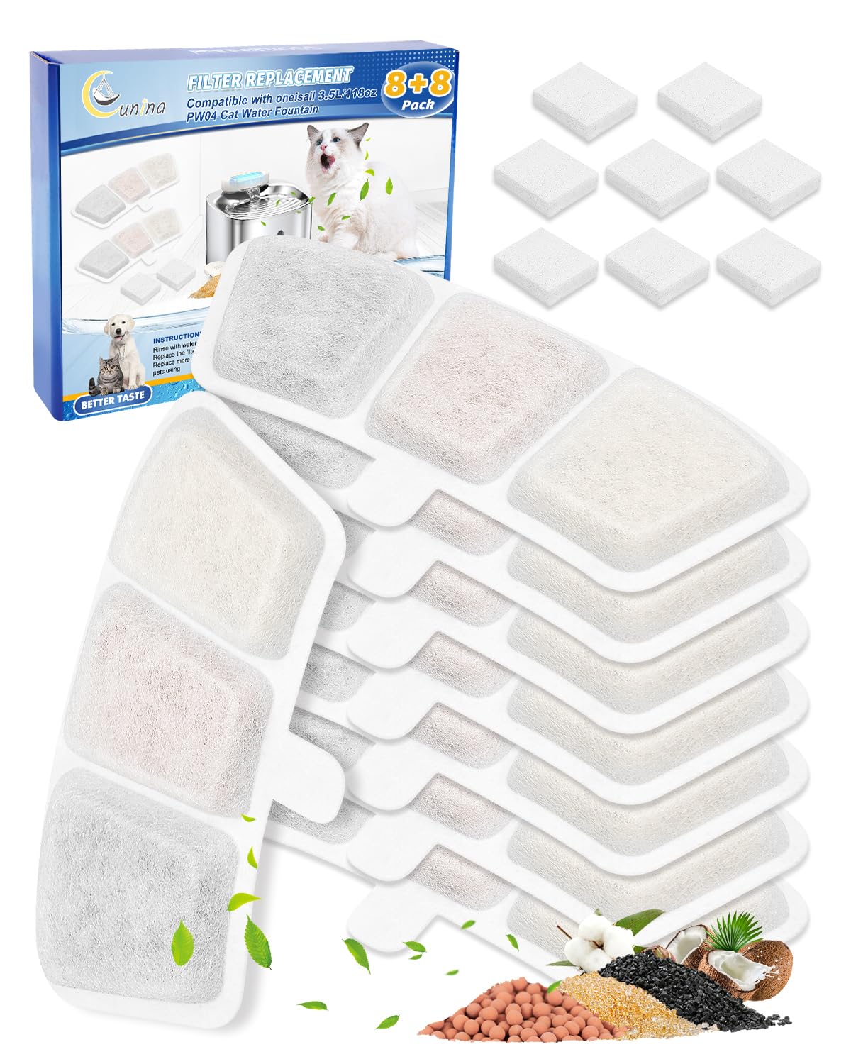 Filtro Cunina para fuente de gatos, compatible PW03 PW04, mejora la pureza del agua.