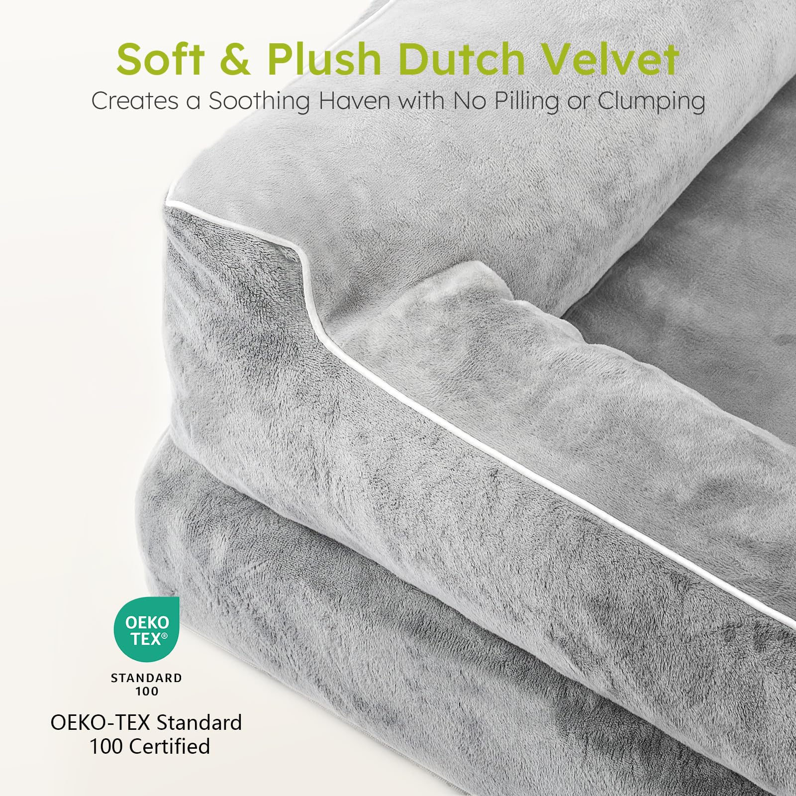 Cama CWAWZ Jumbo en terciopelo suave para mayor confort.