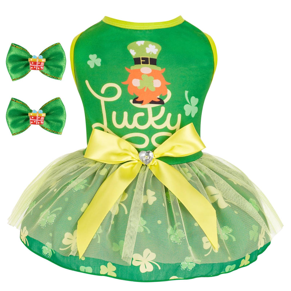 Cyeollo día San Patricio: vestido verde con lazo y cristales para perro