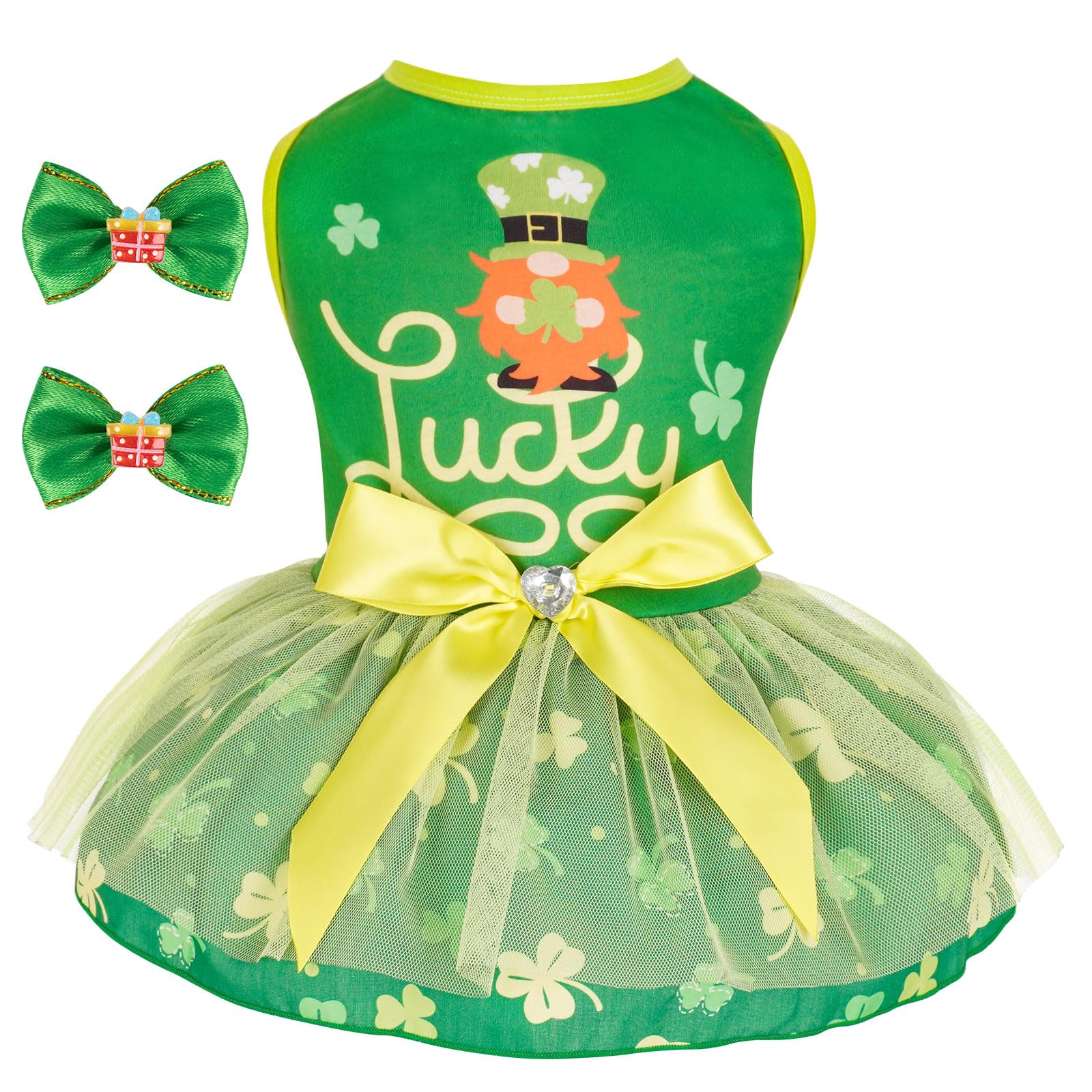 Vestido para perro Cyeollo verde con lazo de cristal, ideal para festividades.