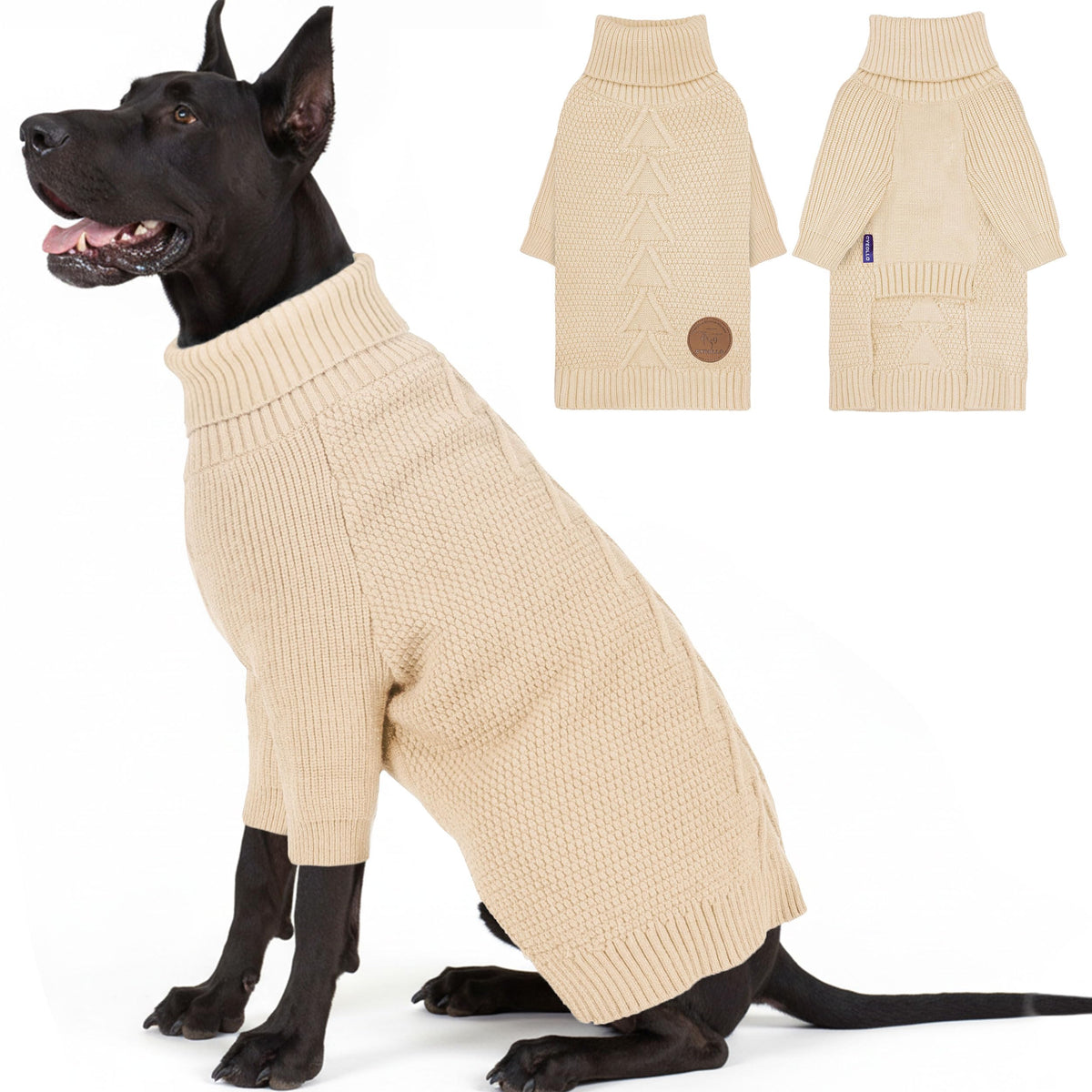 cyeollo 4XL suéter para perro con cuello tortuga beige, abriga en días fríos