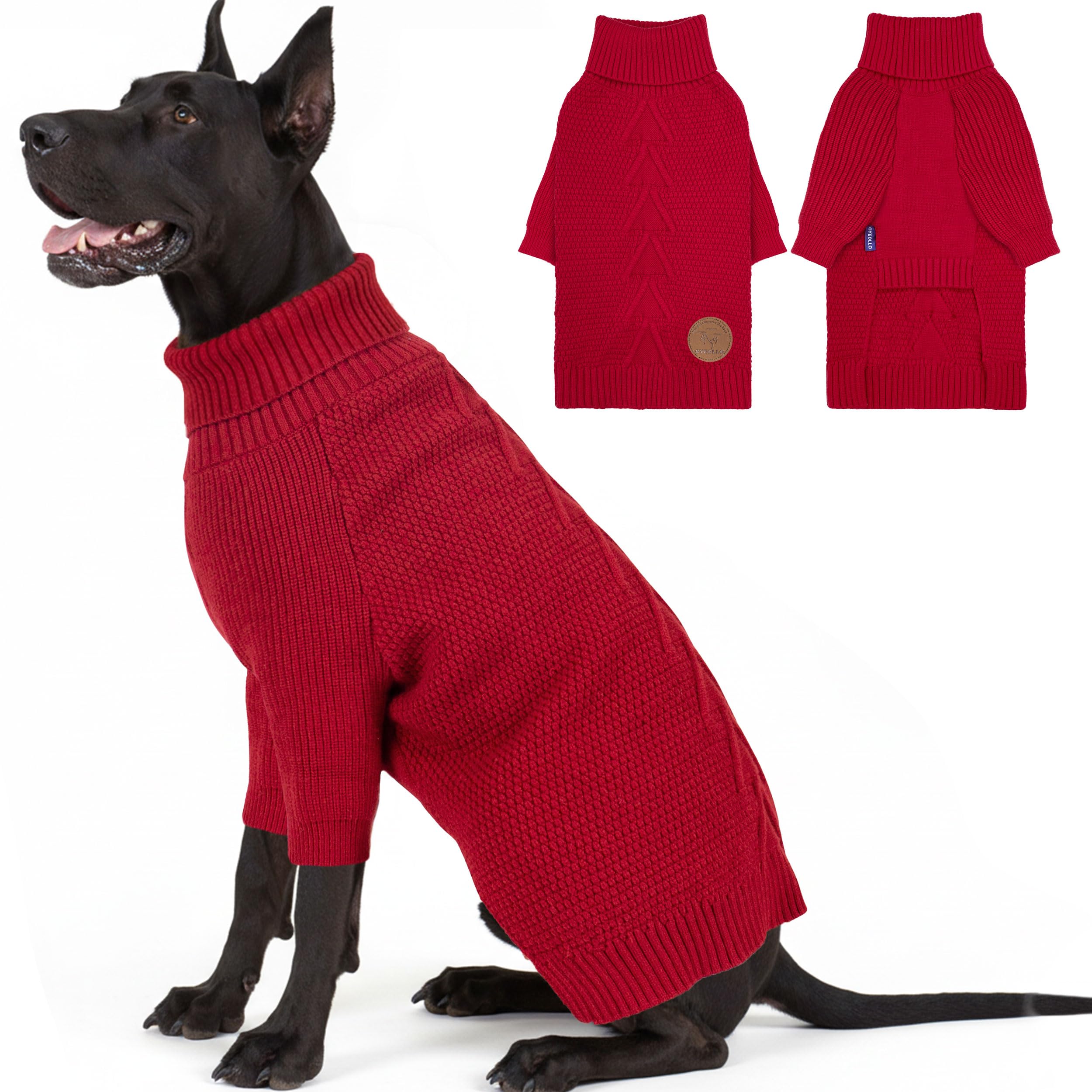 Suéter navideño cyeollo para perros gigantes, enfoque frontal, cálido para paseos fríos.