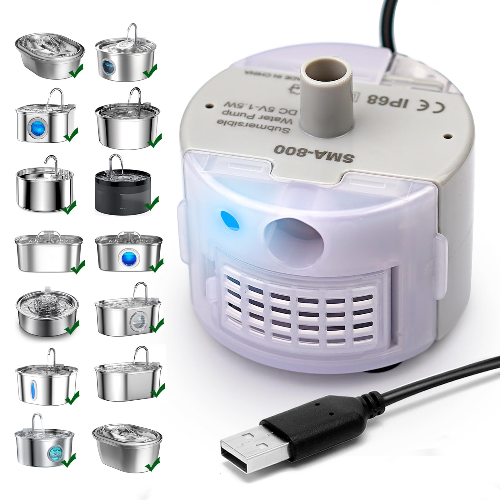 Daoxuan bomba fuente para gatos SMA800 en acero, ideal para mantener el agua fresca.
