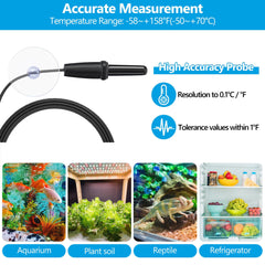 DaToo termómetro para acuario, sonda de acero inoxidable para medición estable.