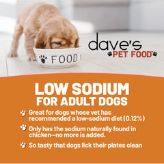 Dave's Pet Food: etiqueta de dieta baja en sodio para uso diario.