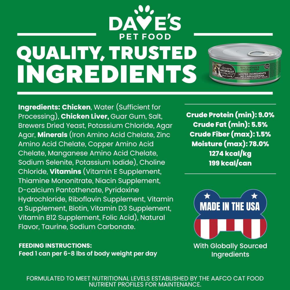 Dave's Pet Food sin colorantes artificiales ni carragenina, fórmula limpia.