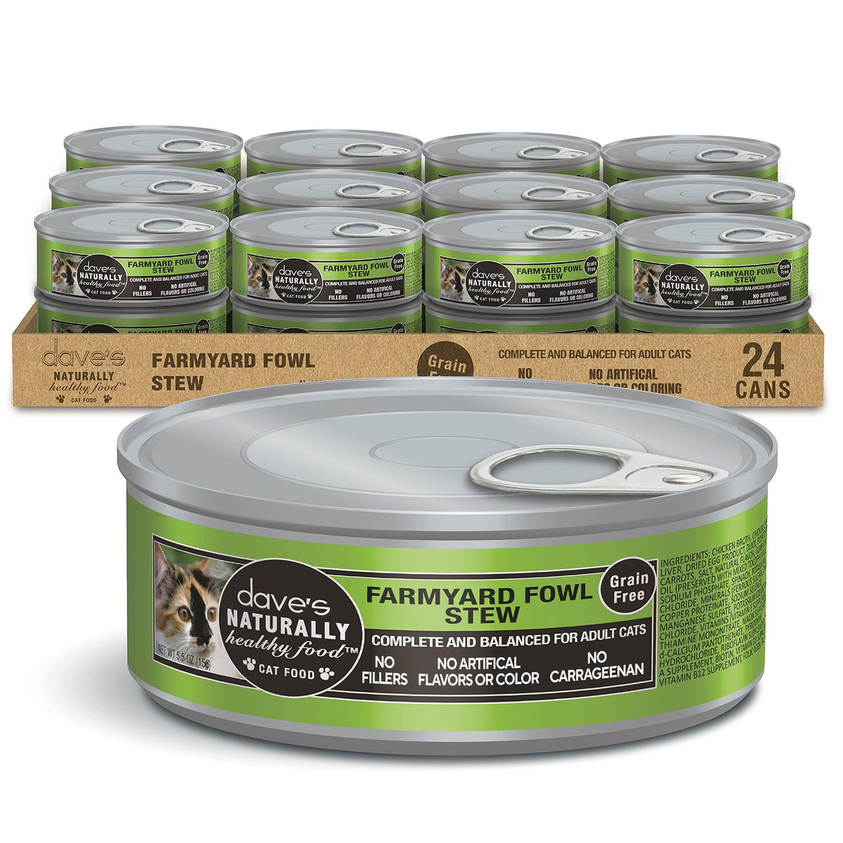 Dave's Pet Food: lata húmeda para gato con pollo y pato, sabor sabroso y nutritivo.