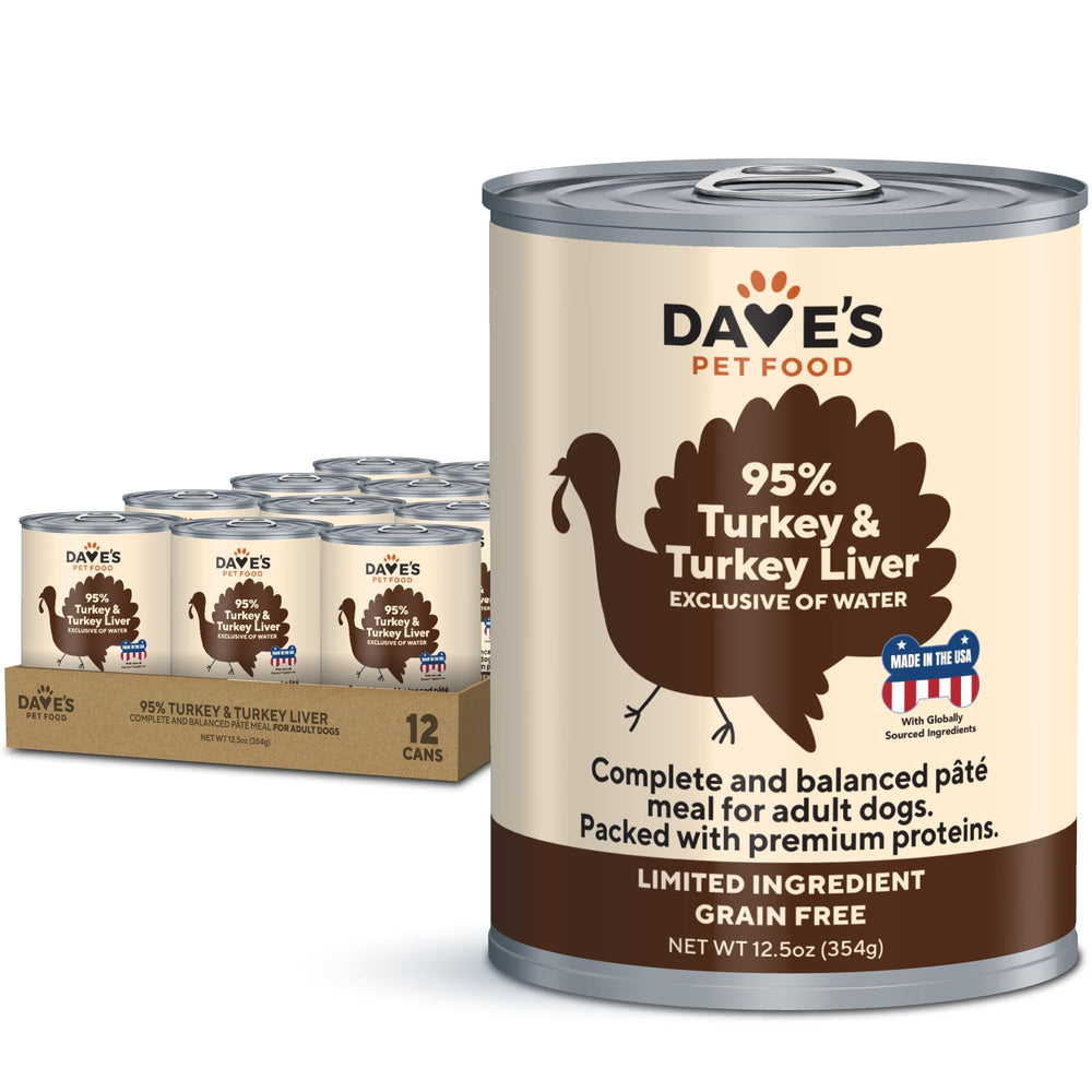 Dave's Pet Food: lata de pavo y hígado, ideal como comida principal.