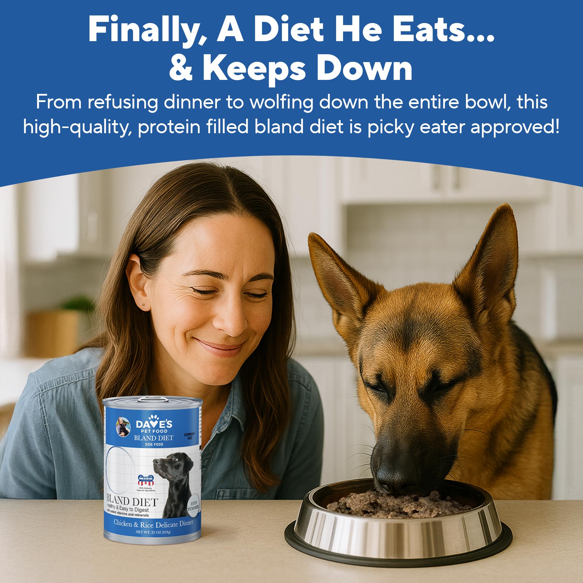 Dave's Pet Food – nutrición completa para adultos, mantenimiento diario recomendado para perros.